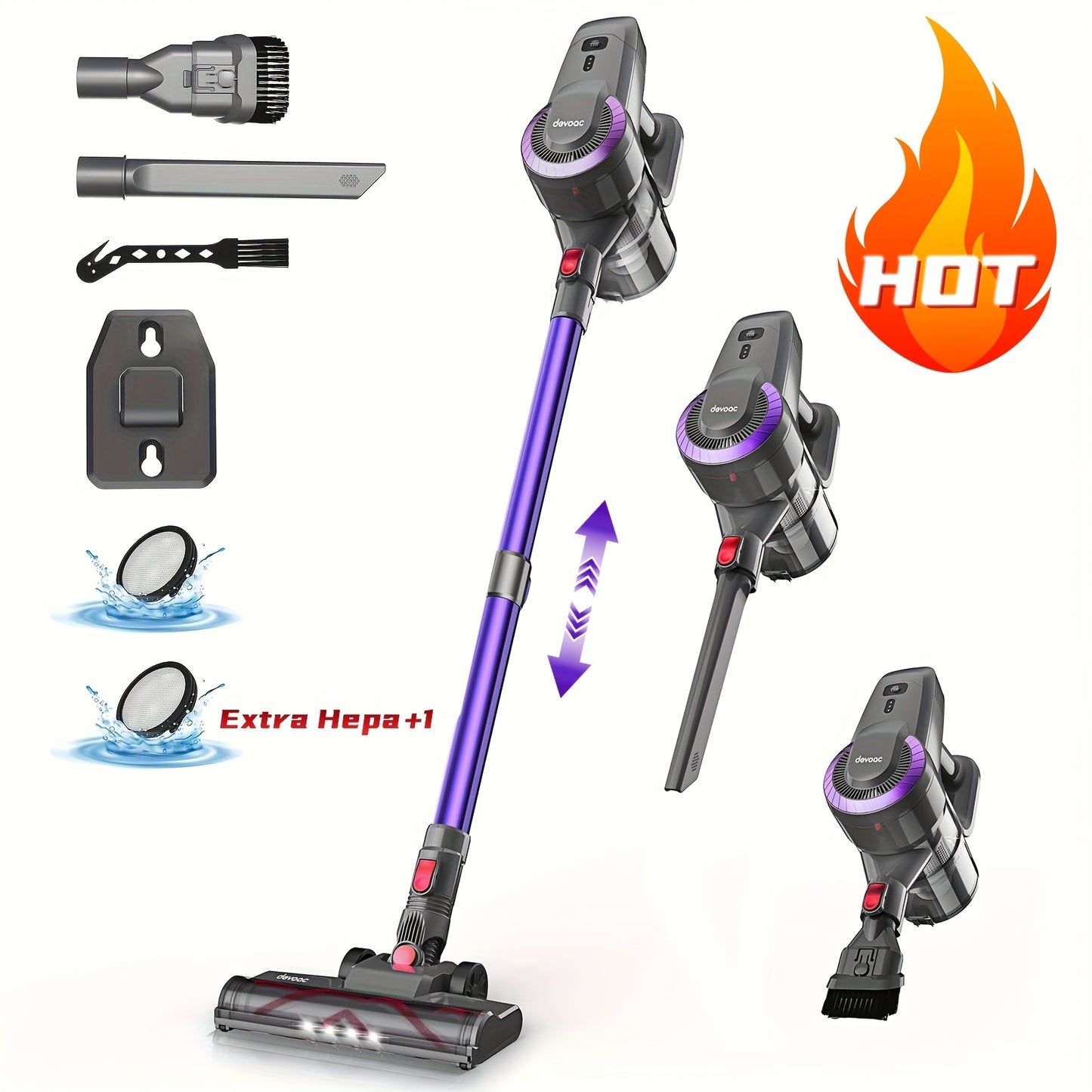 N300 Cordless Vacuum Cleaner for Home, 6-in-1 Rechargeable Powerful Lightweight Handheld Vacuum Cleaner, Running Time 45 Minutes, 48.58oz Dust Cup, Vacuum Cleaner for Home, Hardwood Floor, Carpet And Pet Hair