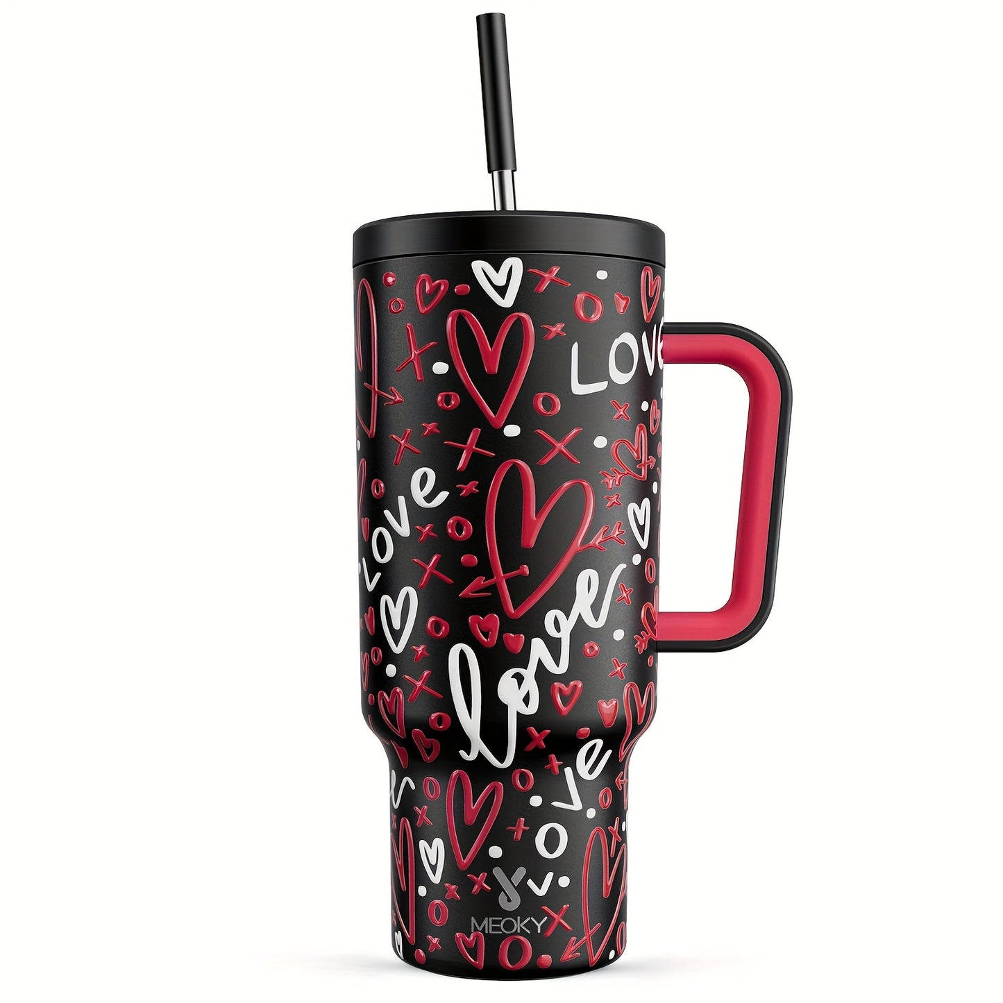 Meoky 40oz Insulated Stainless Steel Tumbler with Lid & Straw - Leakproof, BPA-Free, Perfect for Outdoor Adventures & Valentine's Day Gift