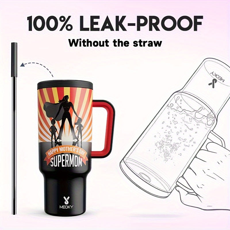 [MEOKY Stainless Steel Tumbler] MEOKY 40oz Stainless Steel Tumbler with Handle | Leak-Proof, Insulated Travel Mug for Hot & Cold Drinks, Perfect Gift for Father's Day & Mother's Day, Round Shape, Hand Wash Only, Travel Drinkw