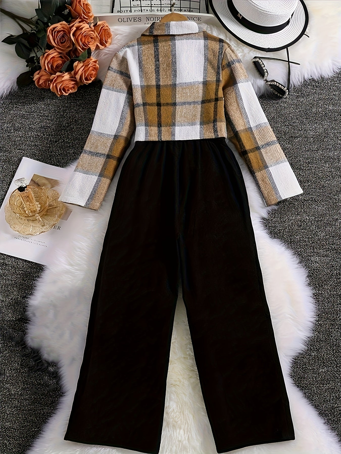 Solid Color Plaid Printed Button Top Pit Strip Suspender Leotard Set - New 25-year Elegant Vacation Style