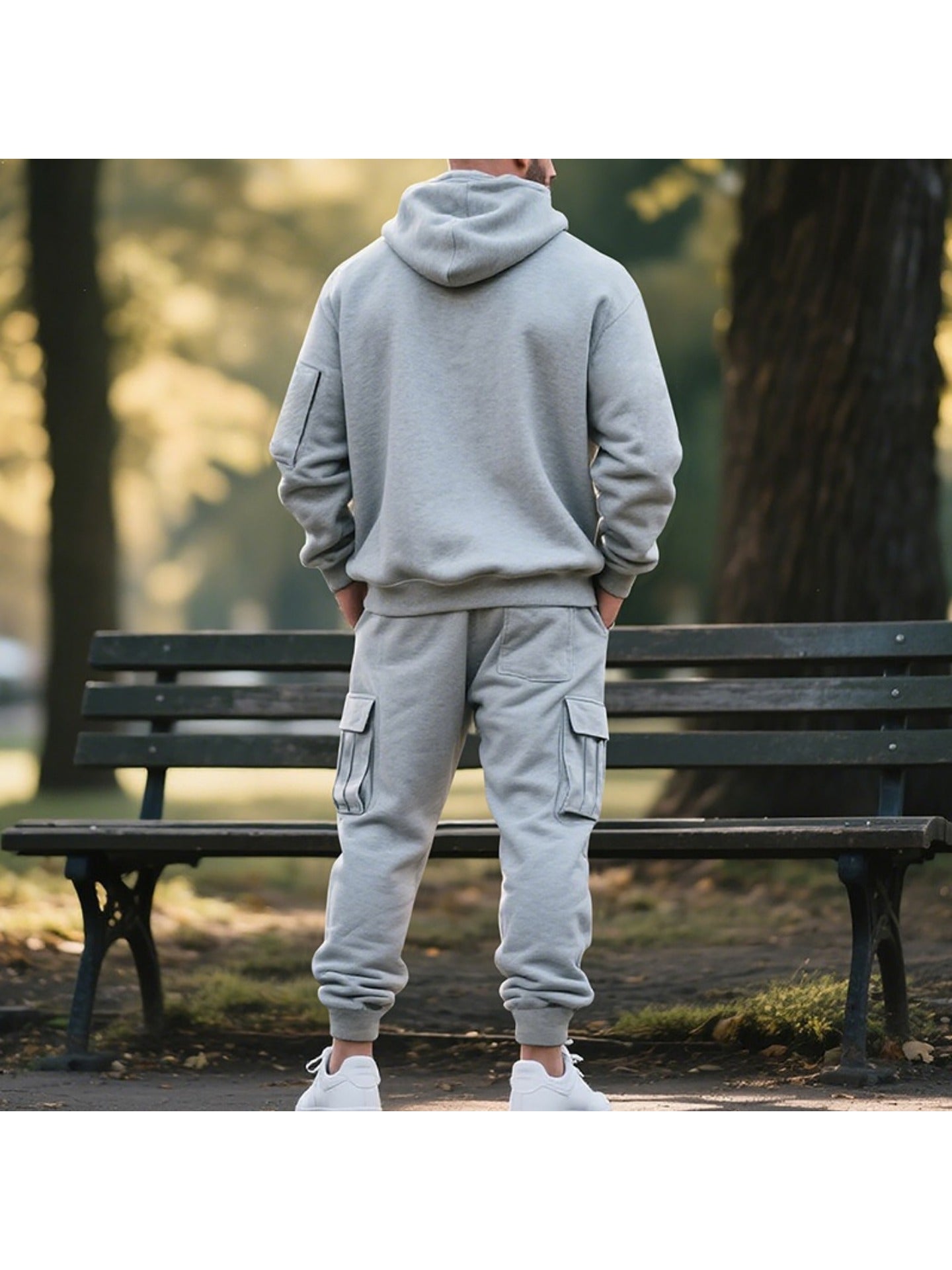 1 Set 2pcs Men's Athletic Casual Tracksuit - Fleece Lined Hooded Long Sleeve Pullover Sweatshirt & Pocketed Sports Pants, Warm Fleece Lining with Breathable Fabric, Perfect for Daily Wear, Outdoor Activities, Home Leisure - M