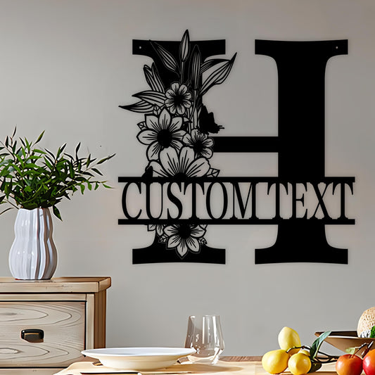 [Metal Family Sign] 1pc Customized Family Name Metal Sign with Floral Design | Personalized Wall Decor for Home, Front Door, or Gift for Housewarming, Christmas, Wedding | Decorative Metal Sign, Wallmounted Sign, Metal Wall A