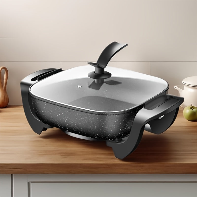 1pc 12x12 Inch Non-Stick Ceramic Electric Pot with Glass Lid, Aluminum Body, 1500W Adjustable Temperature Controller, for Frying, Baking, Steaming, or Boiling, Easy to Clean, 110V US Plug, Perfect for Home Use