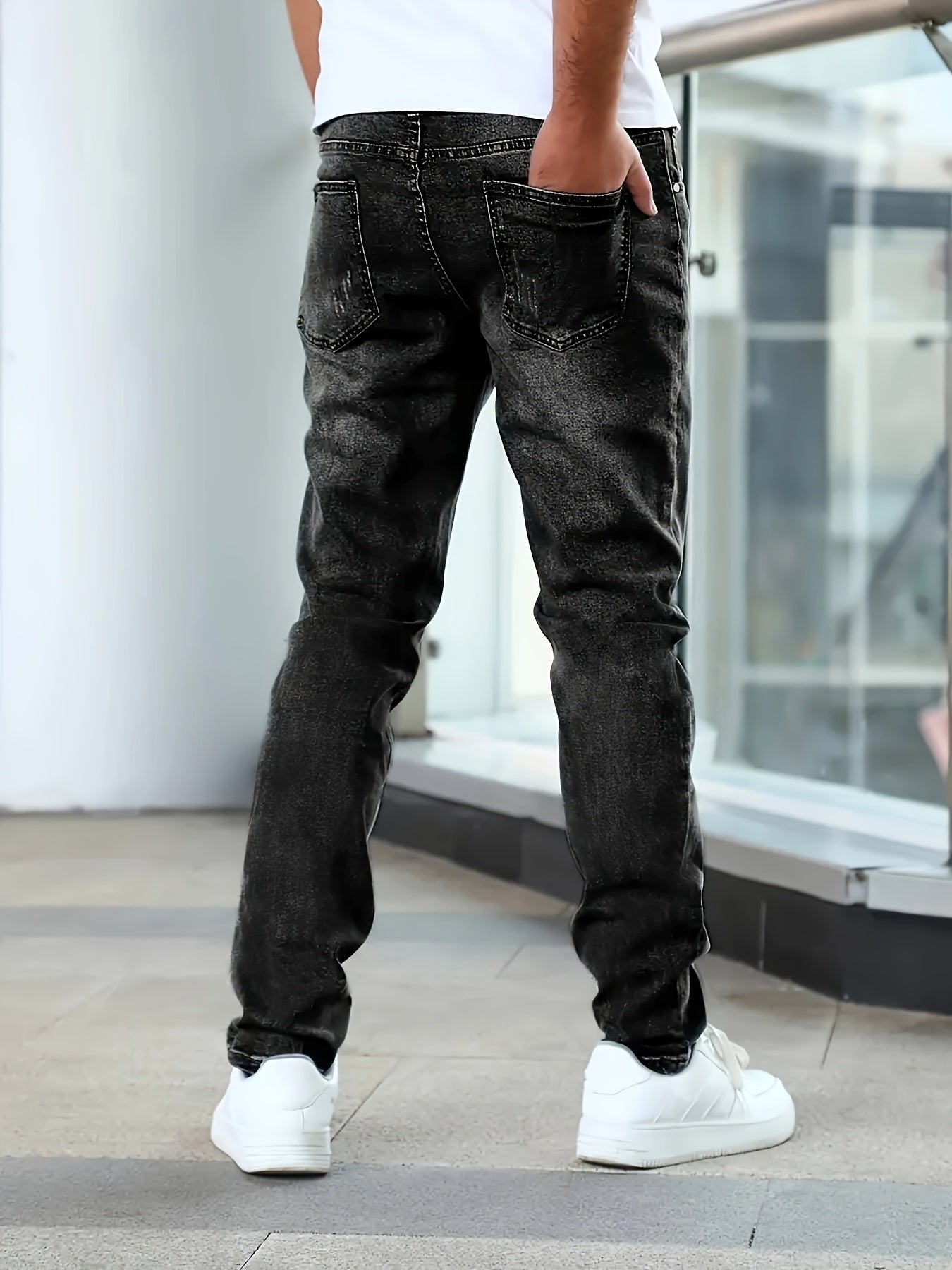 Men'S Jeans Slim Blue Stretch Men'S Simple Casual Small Straight Business Men'S Pants, Suitable For All Seasons
