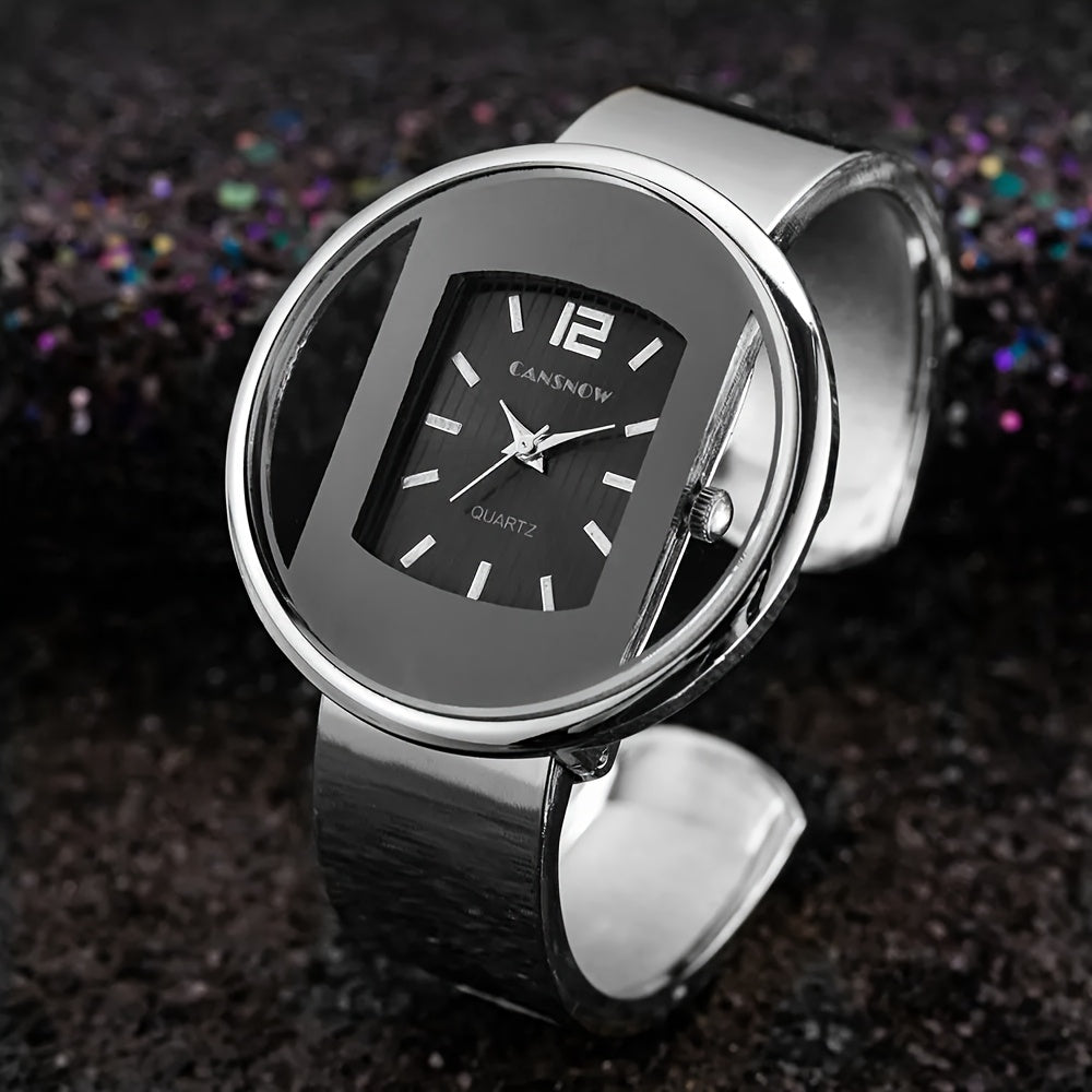 Luxury Women'S Hollow Dial Quartz Wrist Watch, Round Analog Display, Alloy Case & Strap, with Button Battery for Fashion Accessory