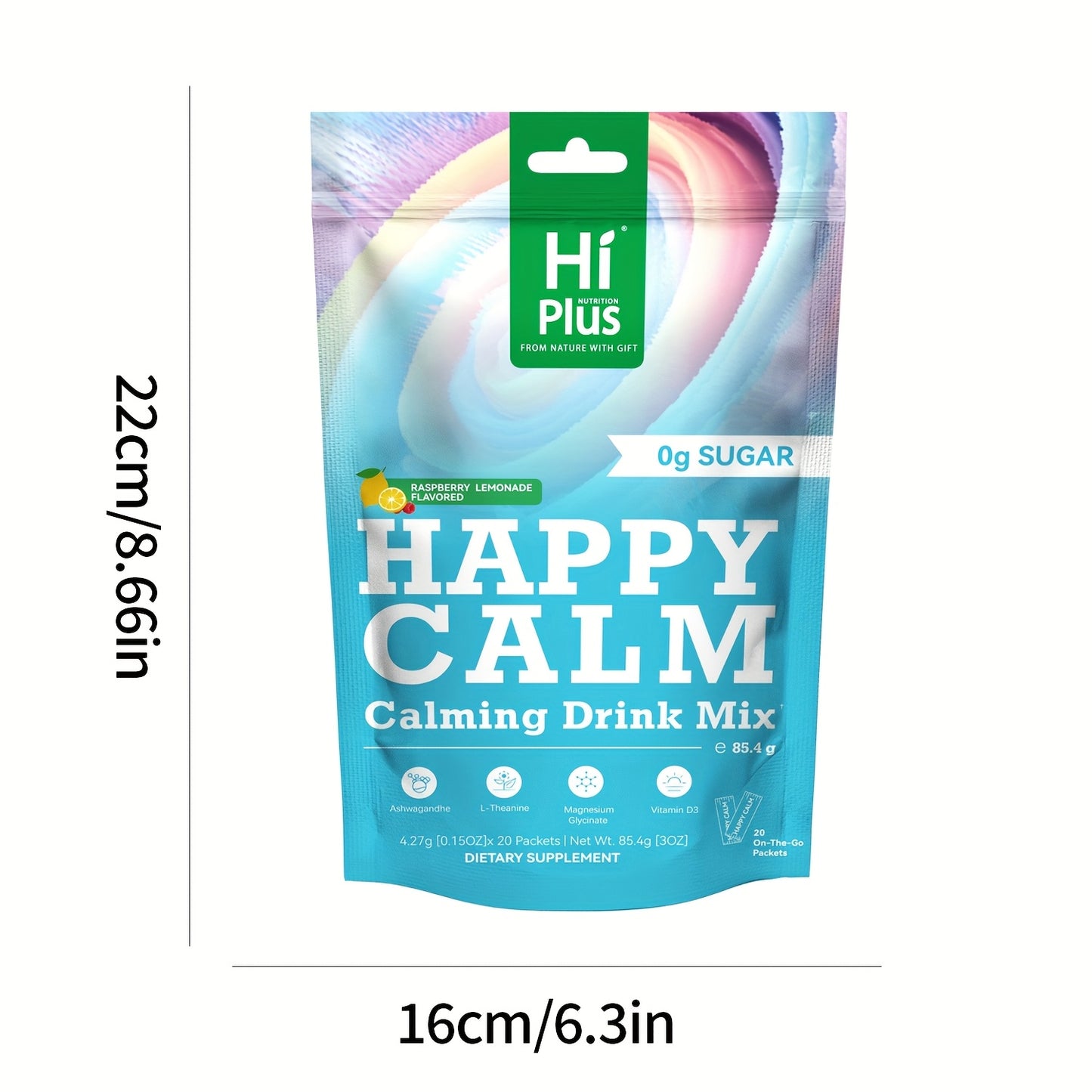 HiPlus Calm Super Powdered Drink Mix, Raspberry Lemonade, L Theanine, Ksm-66 Ashwagandha, Magnesium Glycinate, Vitamin D 3, Supplement for Relaxation And Concentration, Sugar-Free, On-the-Go, 20 Ct-Calming Magnesium Calming P