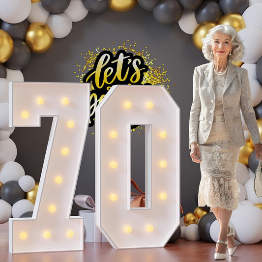 4ft Large LED Number Party Decor - Light-Up Mosaic Balloon Frame Numbers 22-80, Durable Polyester, Battery-Powered for Weddings, Birthdays, Anniversaries, Christmas, Halloween, Valentine'S Day & Graduation Celebrations, Event