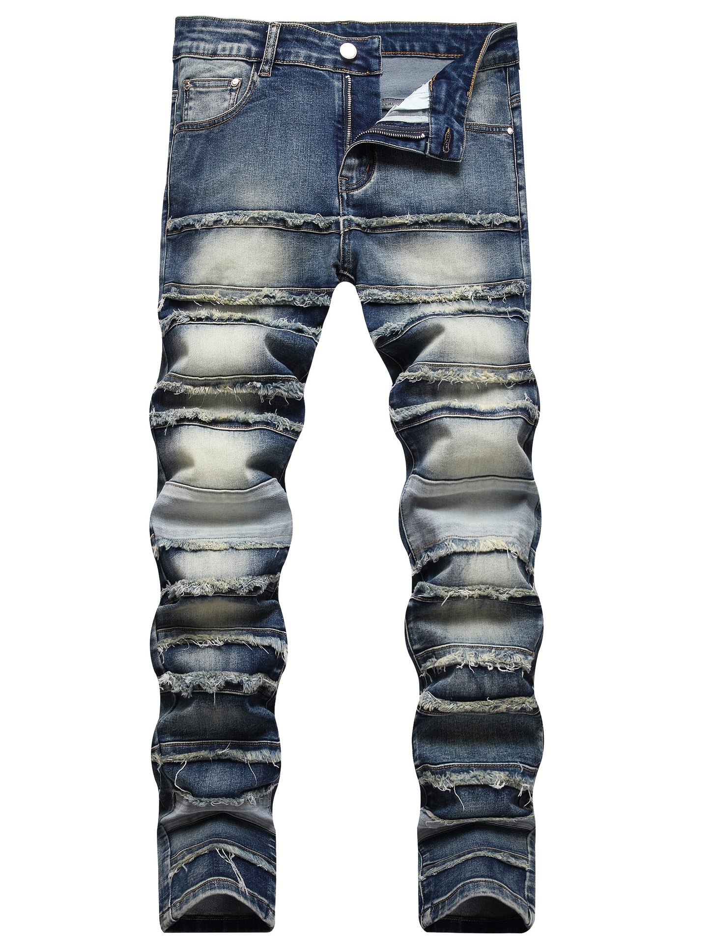 Men'S Slim-Fit Distressed Faux Denim with Raw Edges & Washed Texture - Machine-Washable Streetwear Faux Denim Trousers, All-Season Comfort, Solid Color Design for Casual & Formal Outfits, Versatile Clothing, Trendy Fashion, D