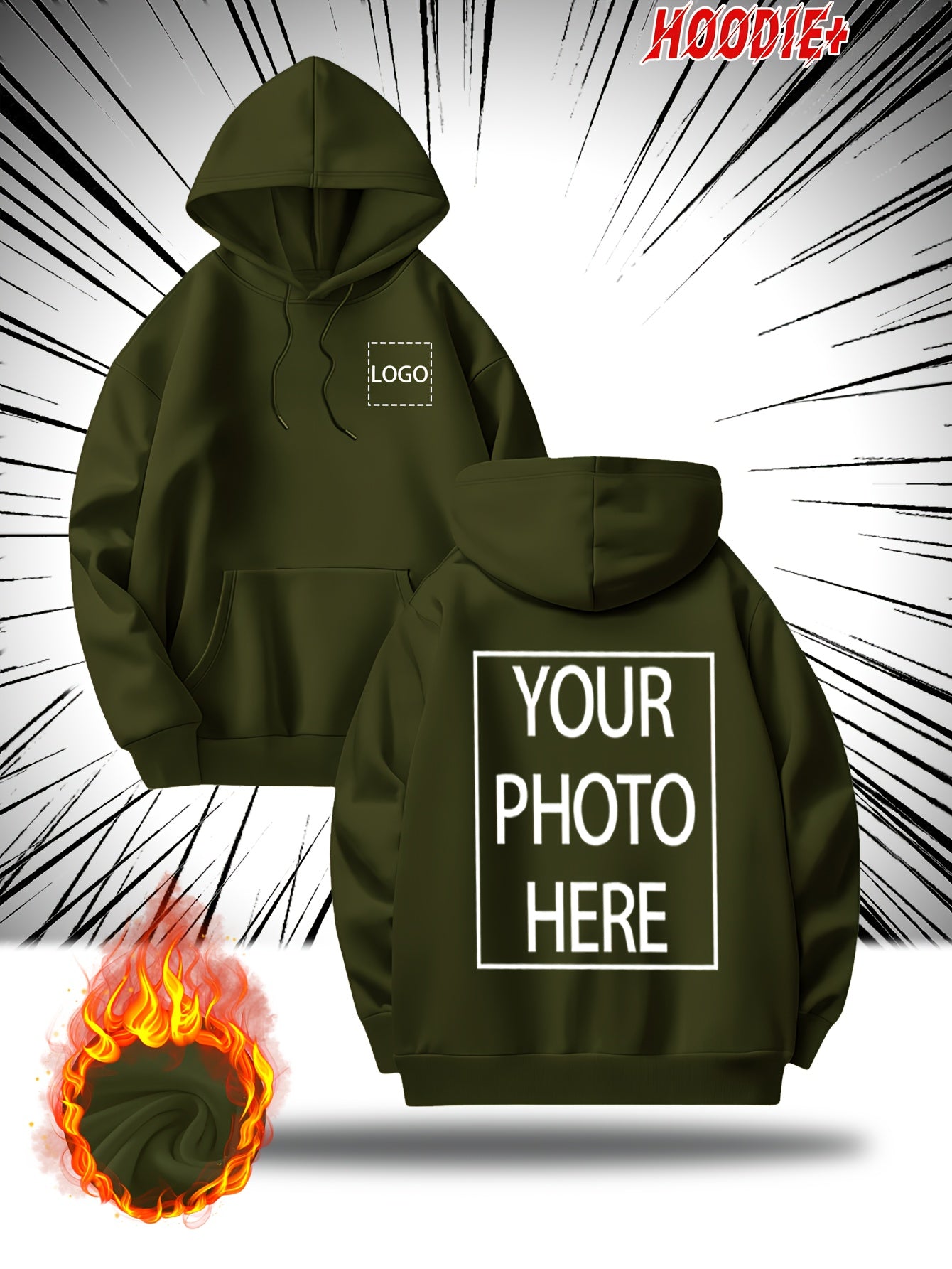 Customizable Men's Hoodie - Personalized Photo/Text Front & Back, Navy Blue with White Lettering, All-Season Comfort Fit, Casual Sporty Design for Halloween Christmas Gifts, Personalized Gift, Durable Casualwear