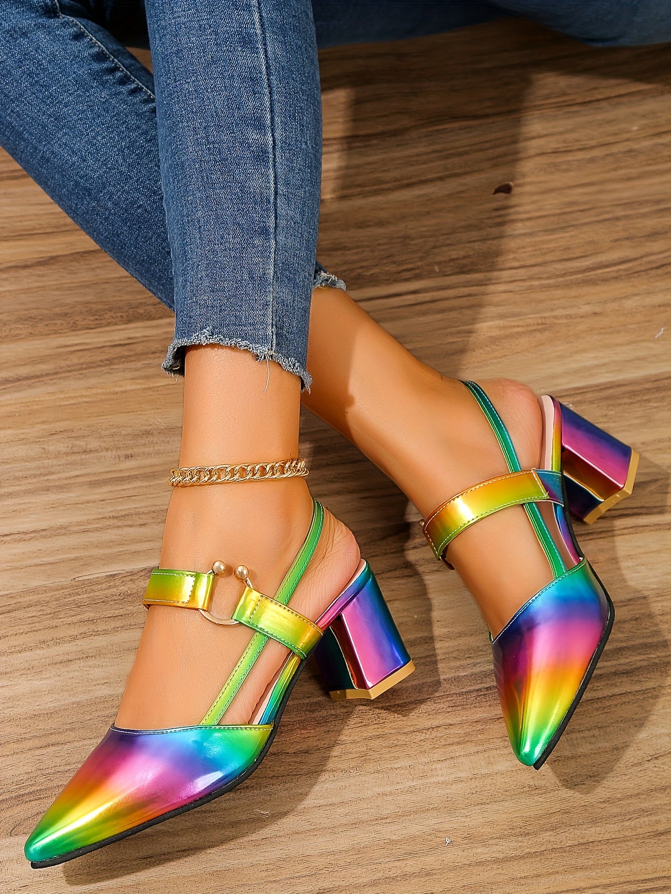 [Thick Heel Sandals] Medium Heel Ladies Pointed Toe Baotou Thick Heel Fashion Sandals Versatile Shoes