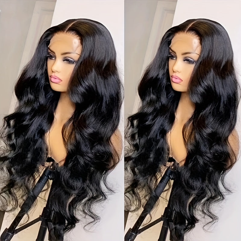 /4x4 Transparent Lace Front Wig - 150% Density Body Wave Natural Black Human-Like Hair, Breathable Lace Closure with African /White/Asian/Indian Women, Heat Resistant & Easy Wear (No Glue)