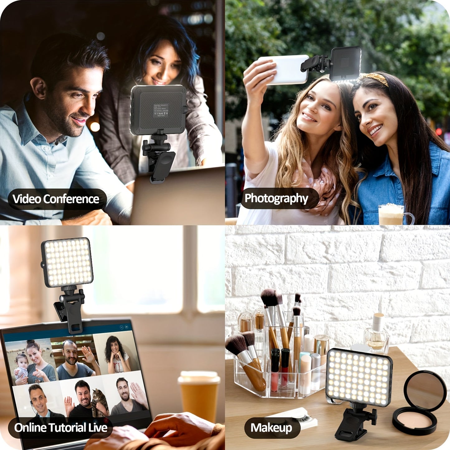 RadiantGlow Rechargeable Selfie Light - Enhanced Clip-On Fill Light for Phone, Laptop & Tablet - Adjustable Brightness for Video Conferences, Live Streaming, Zoom Calls, Makeup & Photos - Stylish Black Portable Light for Perf