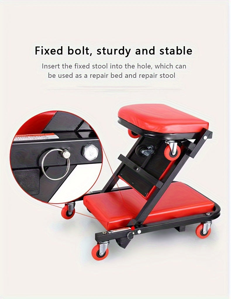 2-in-1 Crawler Suit, 36-inch (about 91.4cm) Z-shaped crawling seat, 300 pounds (about 149.7kg) capacity garage chair adjustable rolling folding car crawler suit with 6 wheels of 2.5 inches (about 6.4cm)