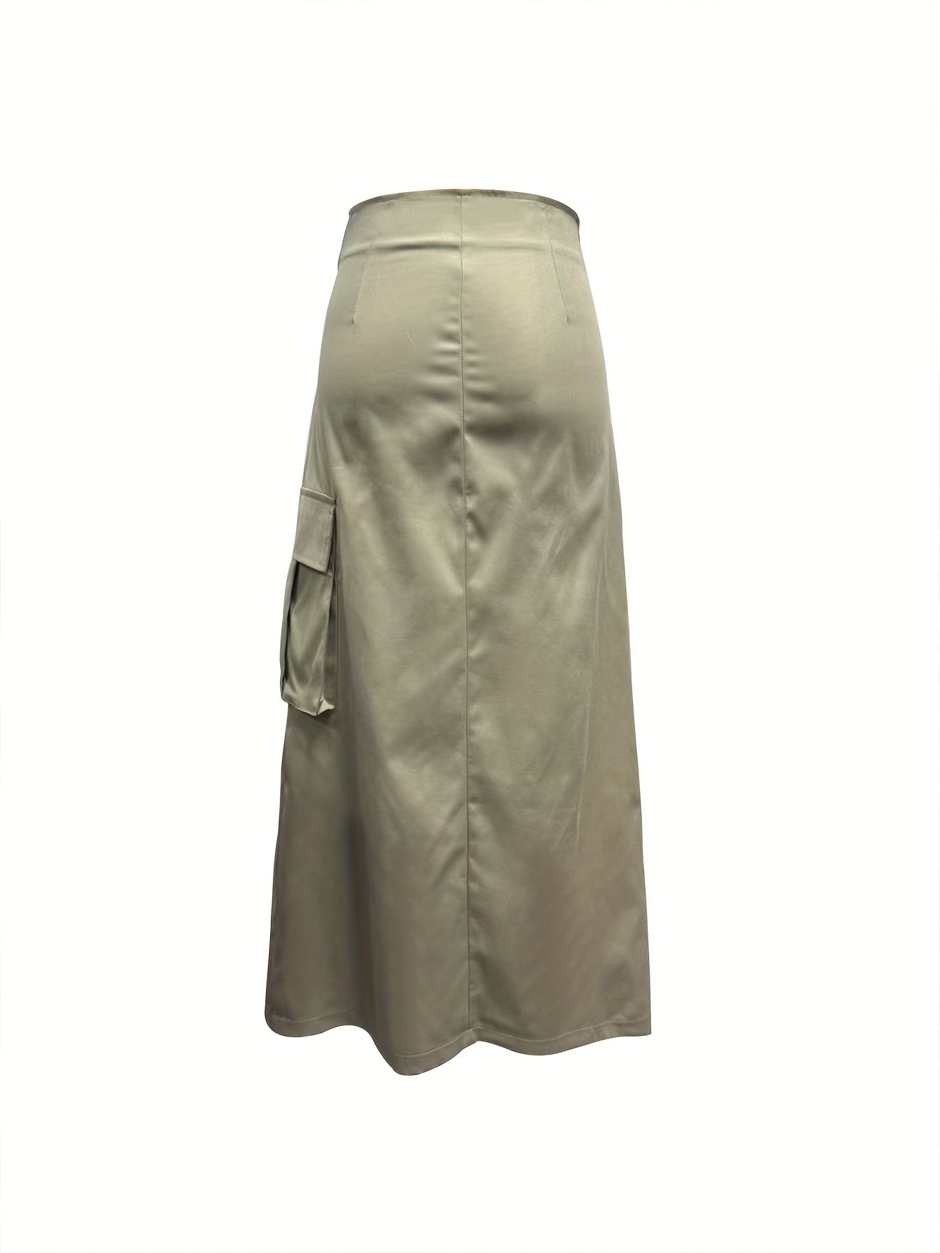 Women'S Casual High-Waisted, Asymmetrical Long Skirt with Belt - Beige, Casual Style, Solid Color, Spring/Summer/Fall, Casual Attire|Asymmetrical Hemline|Belted Waistline