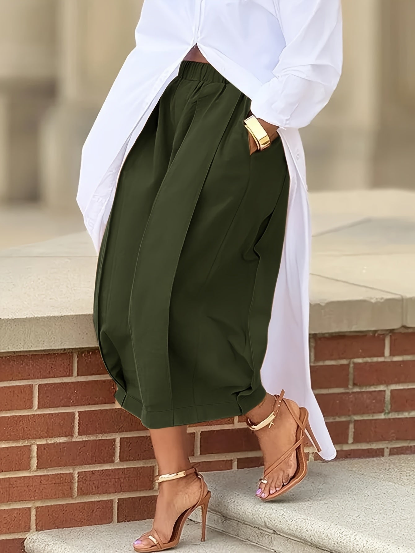 Women's Casual Loose-Fit Solid Color Wide-Leg Pants with Pockets - All-Season Machine Washable Trousers for Casual Attire, Office & Social Events, Versatile Event Attire, Smooth Texture Fabric