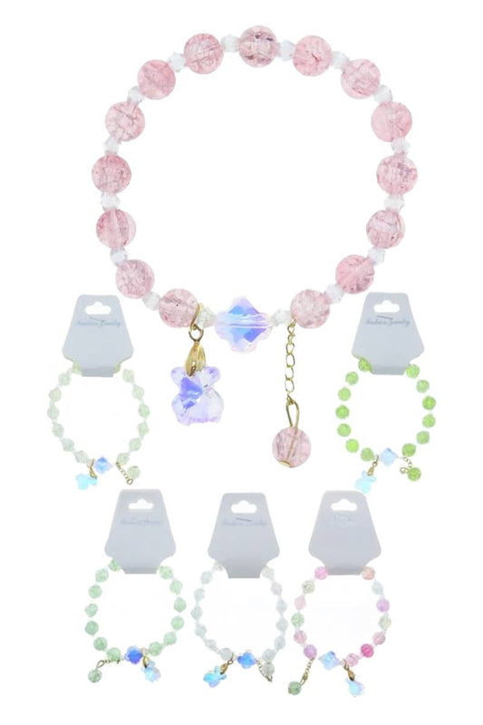 Teddy Bear Gemstone Glass Beaded Stretch Bracelet