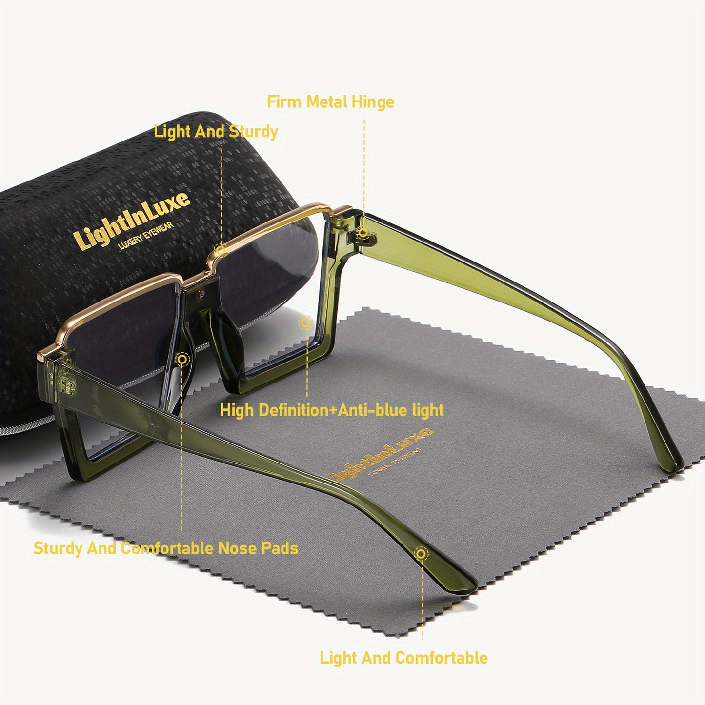 LightInLuxe Unisex Fashion Semi-Rimless Clear Glasses - Outdoor Leisure Anti-Blue Light Square Clear Glasses with Golden Accents, Casual Style, Anti-Glare Lenses, Comfortable Fit, Outdoor Glasses|SemiRimless Glasses|Durable G