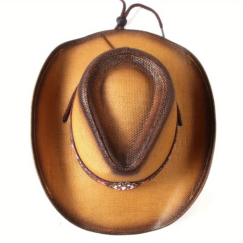 Trendy Choice Women's Western Cowboy Hat - Embroidered Natural Straw Hat with Drawstring Closure, Non-Stretching Fit & Hand Washable - All-Season Outdoor & May Day Celebration Hat