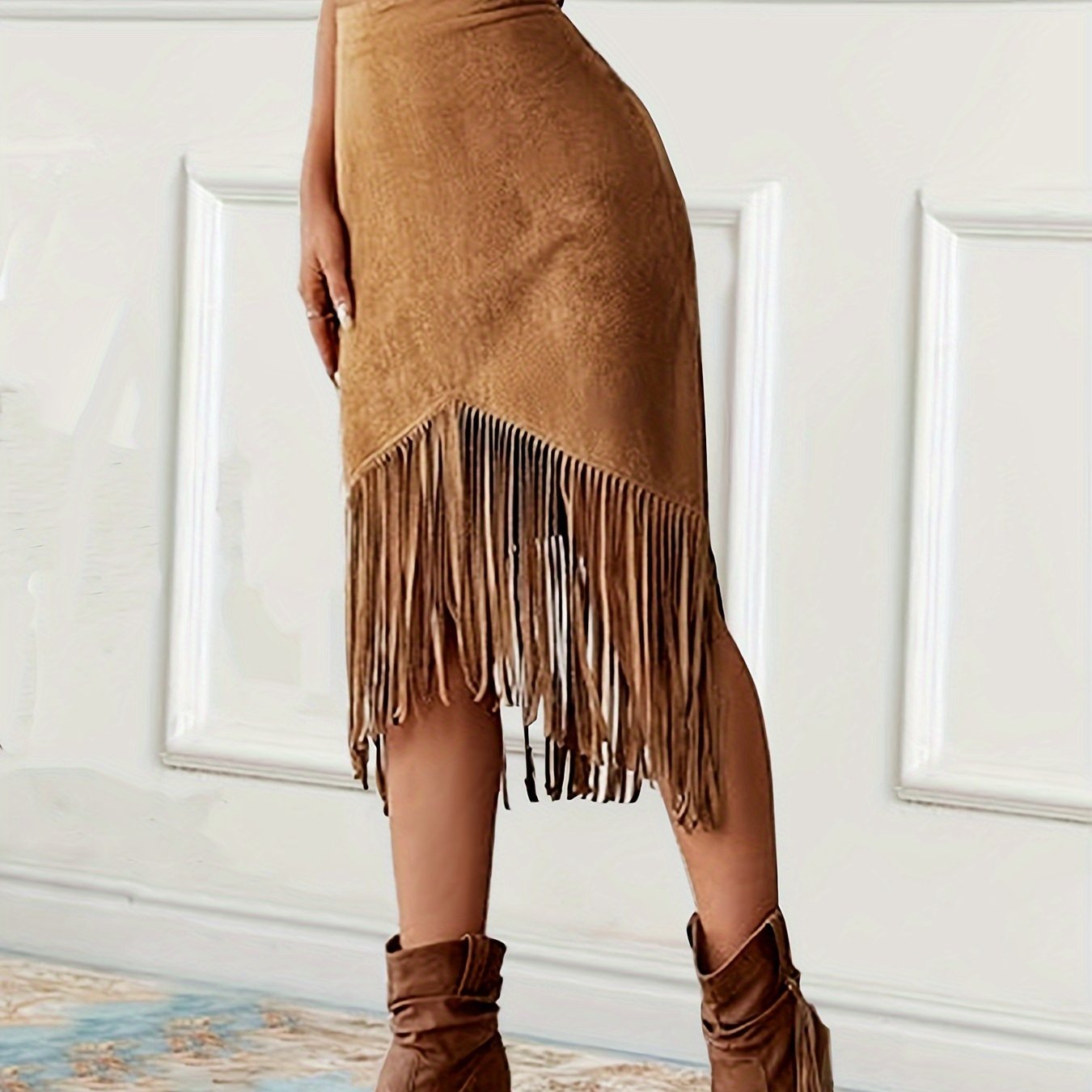 Women'S Vintage Western-Style Fringed Mid-Length Skirt