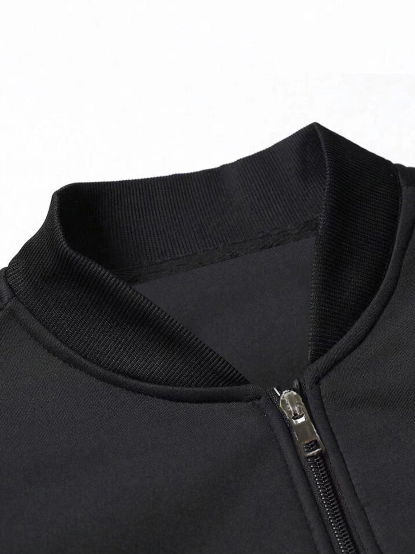 Men's Customizable Zip-Up Pilot Jacket - Personalized Logo/Text, Black with White Print, Knit Polyester Coat, Baseball Collar & Side Pockets - Winter Streetwear for Formal/Casual Events - Branding Jacket, Casual Outerwear, St