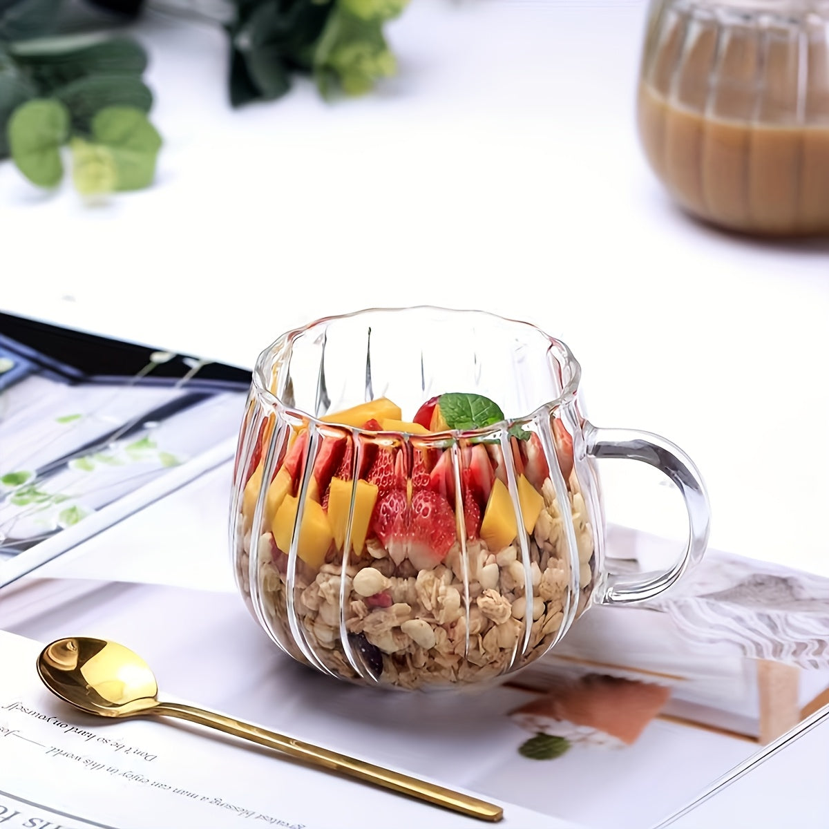 [Pumpkin Glass Mug] Reusable Pumpkin Striped Glass Mug - Heat-Resistant, Microwave Safe Coffee Cup for Ice Drinks, Juices, Espresso - Ideal Gift for Family and Friends