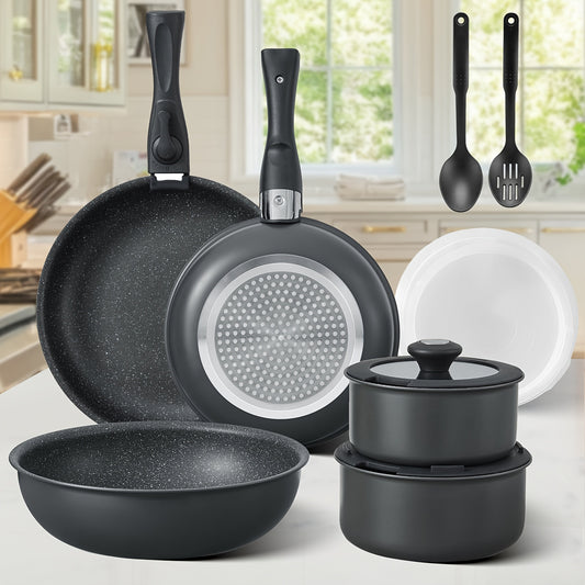 Induction Cookware Set 10pcs, Nonstick Pots and Pans Set with Removable Handles, for All Hobs, Stackable Design, Dishwasher/Oven Safe, PFAS Free