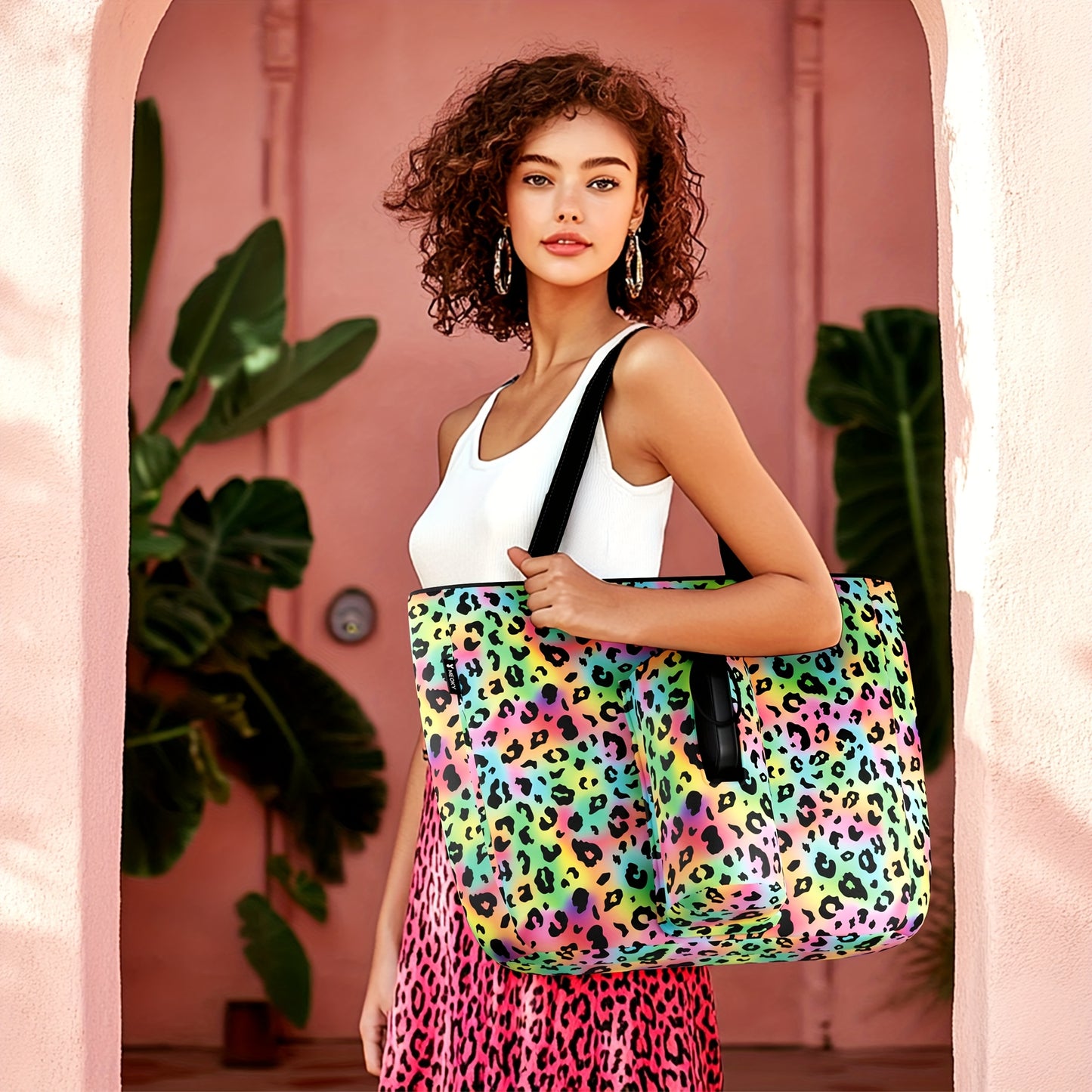 [Pink Nylon Tote] MEOKY Large Pink Nylon Tote Bag | 3.96gal High Quality with Zippered Compartment & Wrist Strap - Water Bottle Carrier Bag, Work Carryall Purse, Fashionable Luggage Accessory, Sturdy Handles for Travel, Work,