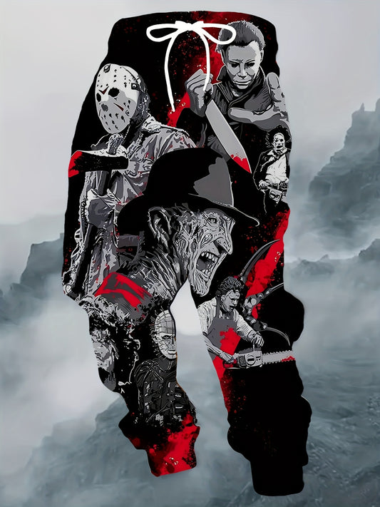 [3D Horror Graphic Joggers] Quick-Dry, Moisture-Wicking Men's 3D Horror Graphic Joggers | Polyester Sweatpants with Pockets, Black Casual Pants for Running, Outdoor Activities & Casual Attire