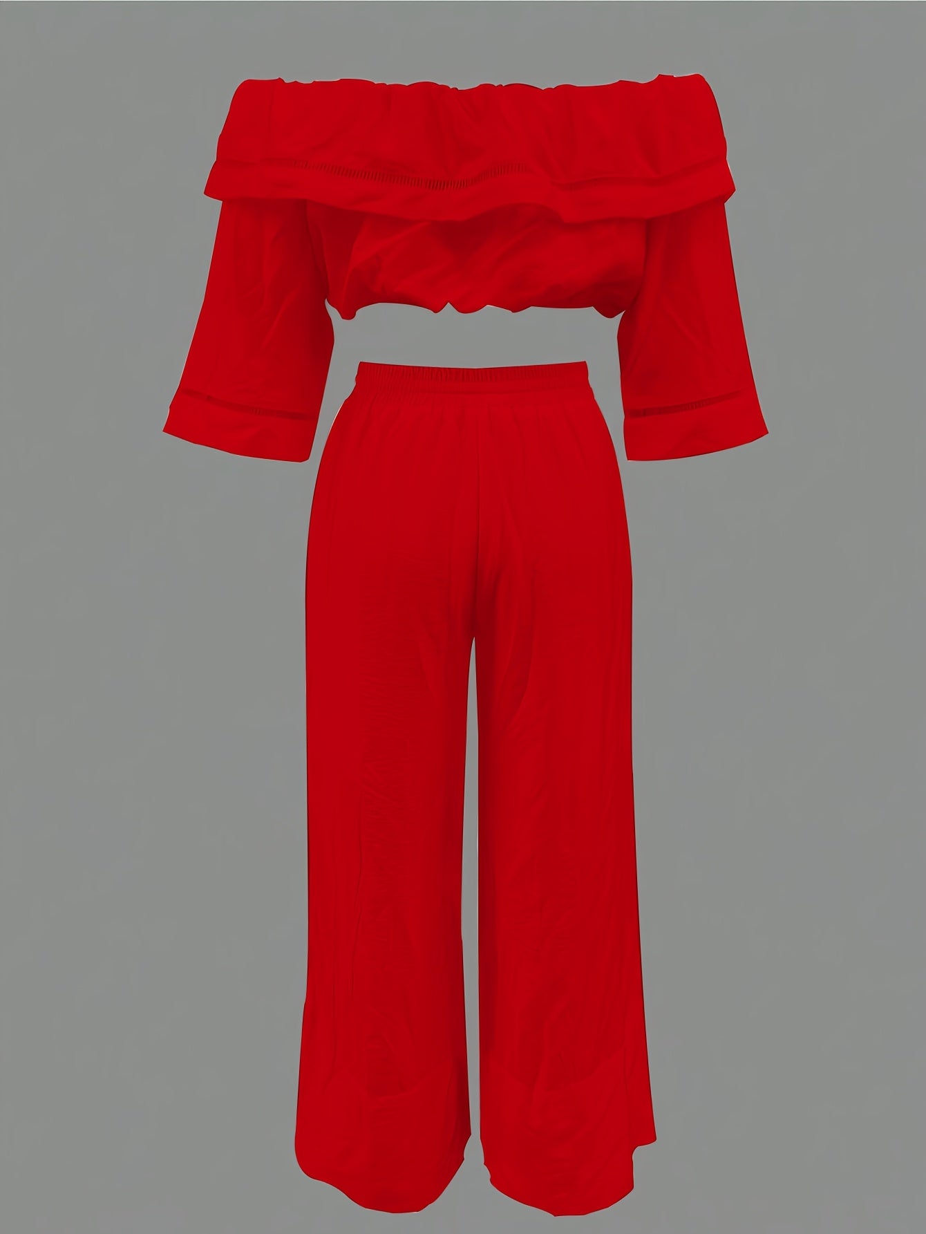 New Elegant Style Products In 2025, 2pcs Set Of Casual And Elegant Clothes For Women, Suitable For All Seasons To Wear, One-shoulder Off-shoulder Solid Color Top And Strap-on Straight-leg Pants Suit