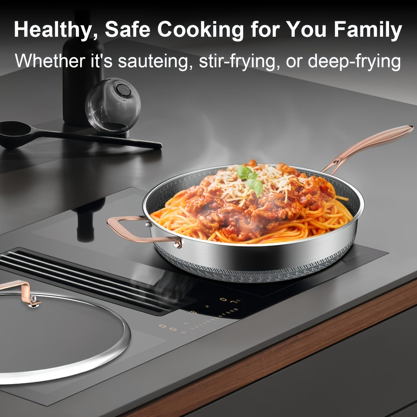 Heavy-Duty Commercial & Home Use - 11-Inch Stainless Steel Wok Fry Pan with Lid - Non-Stick Cookware, Induction & Gas Stove Compatible, Even Heat Distribution - Ideal for Stir-Fry, Pasta, Deep Frying, Searing - Durable Kitche