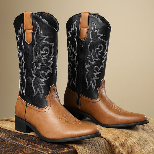 [Father's Day, Cowboy Boots] Father's Day Gift | Men's Retro Western Cowboy Boots | Embroidered Tall Chelsea Boots