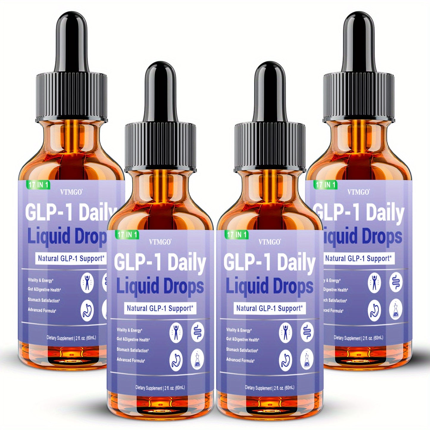 GLP-1 Daily Liquid Drops, GUT Health. Helps Appetite.B Vitamins, Ceylon Cinnamon, Probiotics, Ginger Root, Hops Flower, Green Tea, L-Methylfolate, Magnesium.Antioxidant, Balanced Diet, Suitable for Both Men and Women. Each Bo