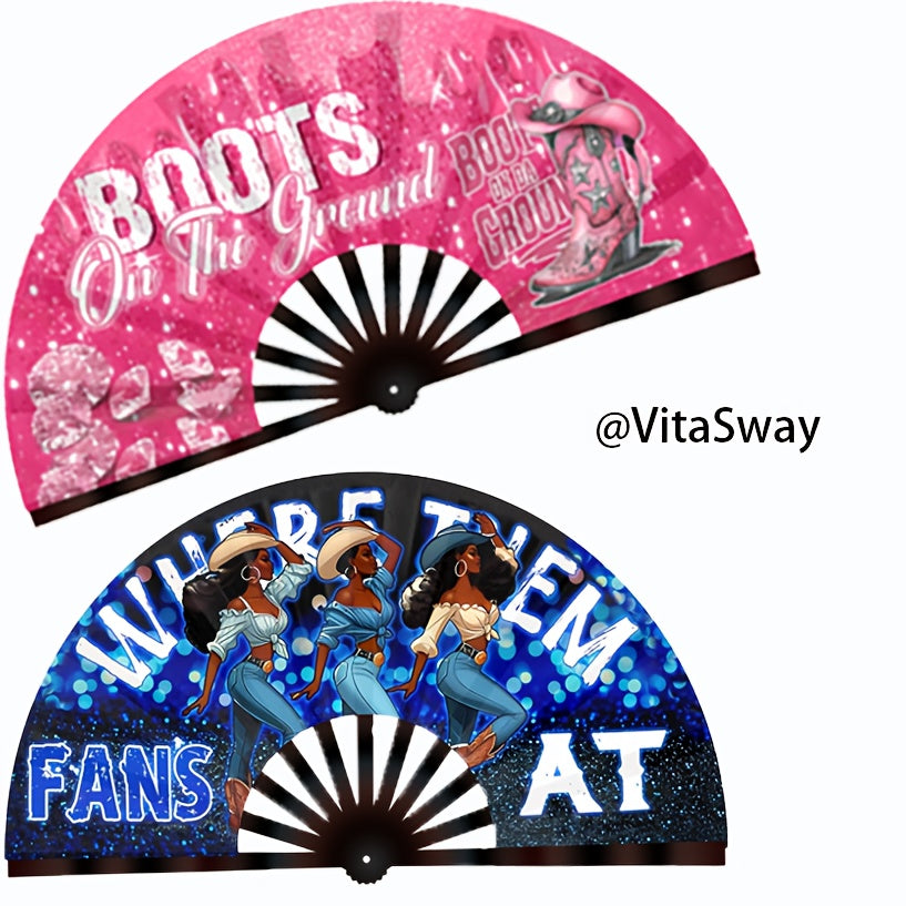 1/2pcs 13inch Boots On The Ground Hand Fan, Where Them Fans At Folding Fans, Clapping Clacking Fans For Line Dancing Unique Oriainal Pattern For Party Props Perfect Gifts For Line Dance Lover.Clack Fan For Popping Fans, Cowgi