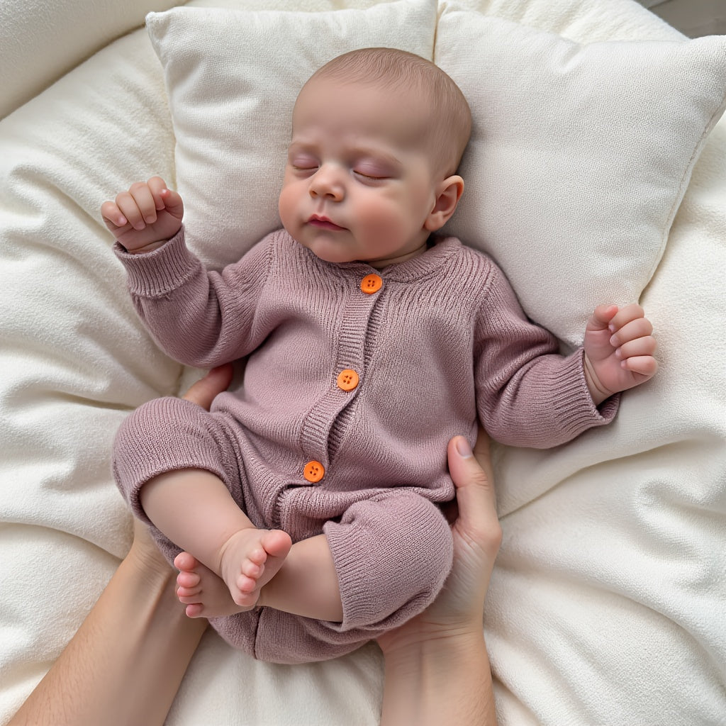 [Lifelike Vinyl Baby Doll] Lifelike 19-inch Vinyl Baby Doll, Soft Fabric Body, Sleeping Eyes, Detailed Hair, Realistic Baby Features, Comes with Pacifier And Bottle, Great for Birthday Or Christmas Gift, Cute And Collectible