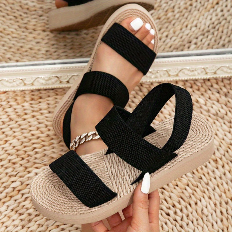 2025 Summer New Arrival Women's Promotional Simple Solid Color Elegant Outdoor Sports Sandals, Black Fashionable Versatile Flat Beach Shoes for Seaside and Vacation,