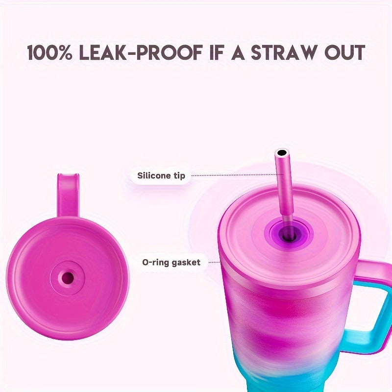 Mug 40 Oz Stainless Steel Tumbler With Lid And Straw - Insulated Water Bottle Keeps Drinks Cold For 34 Hours Or Hot For 10 Hours - Perfect For Outdoor Activities, Camping, Hiking, And Traveling - Includes Handle And Gift Drin