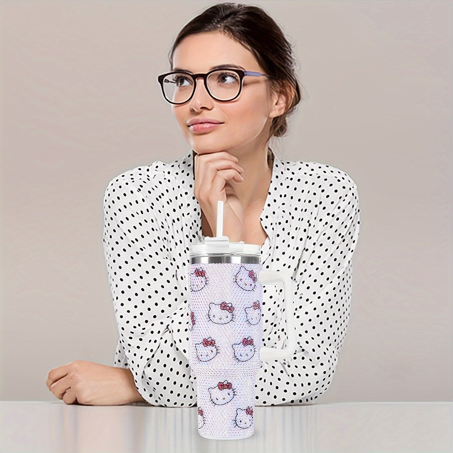 1pc Hello Kitty 40oz Stainless Steel Insulated Water Bottle with Rhinestone Tumbler Lid, Cute Pink Kitty Cat Handle & Straw - BPA-Free Thermos for,, Women, Birthday/Christmas/Valentine's Gift, Hot/Cold Drink Thermos, Drink Bo