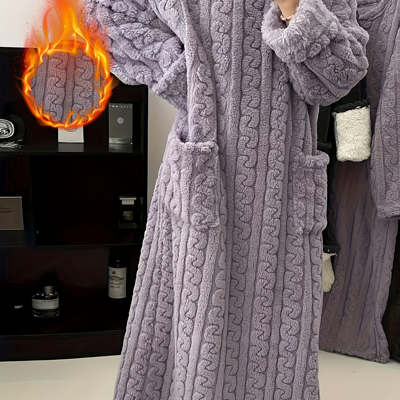 [Ultra-Soft Sleeprobe] Ultra-Soft Women's Heavy-Duty Coral Fleece Sleeprobe | Long Robe with Pockets, Non-Sheer Winter Nightgown for Cold Weather, Machine Washable Loungewear for Home, Spa, Lounge - Plush Robe, Cozy Home Atti