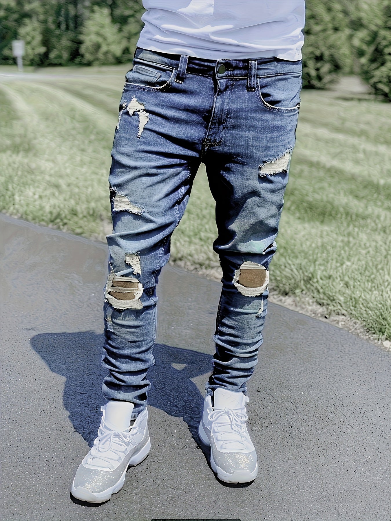 HME Men'S Slim-Fit Straight-Leg Denim Jeans - Mid-Rise Vintage Washed Blue, Stretch Comfort, YKK Zipper Closure, Breathable Rayon Blend, All-Season Casual & Business Wear, Slim Jeans, Midrise Denim, Designer Jeans, Comfortabl