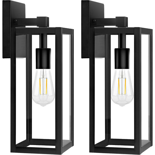 2-Pack Outdoor Wall Light, Exterior Waterproof Wall Sconce Light Fixtures, 10in Black Outdoor Wall Lamp with Clear Glass for House, Porch, Front Door, Garage, Patio, Bulbs Included