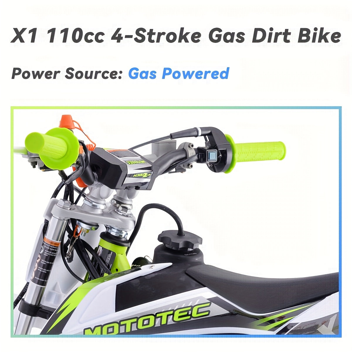 Gas Dirt Bike | 110cc 4-Stroke Engine | 6.7 HP, 8000 RPM | Carbon Steel Frame | Electric Start | SAE 10W | 74.39oz Fuel Tank | Durable Design for Off-Road Adventures, Offroad Biking | Dynamic Graphics | Rugged Tires