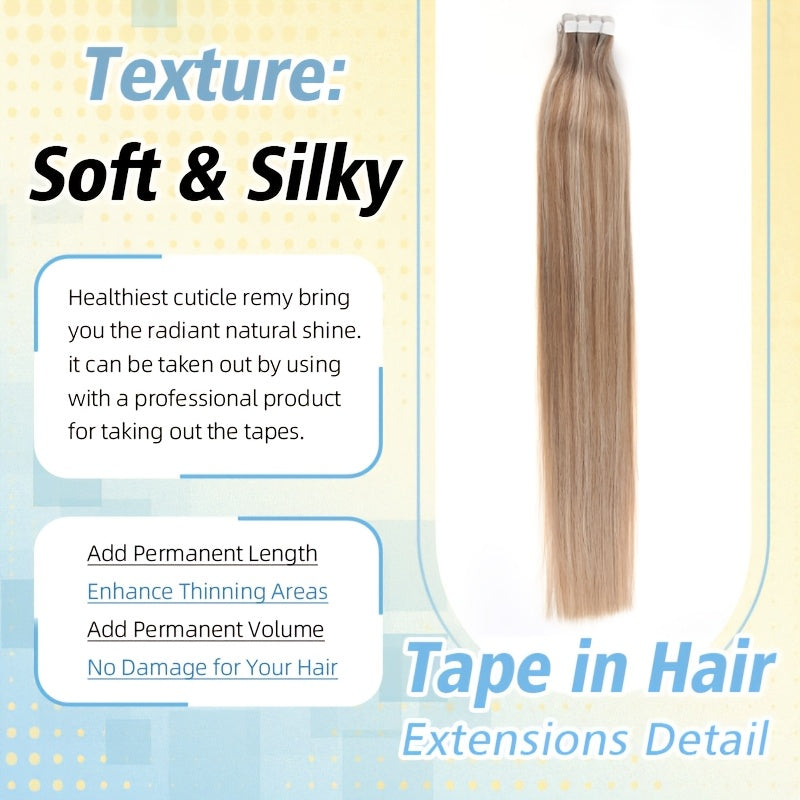 16pcs Vlasy Women's Natural Blonde Balayage Highlights Hair Extensions - Seamless Clip-In Straight Human Hair (12"-24" Lengths, Brown to Blonde Tones) - Easy Application & Damage-Free Removal, Natural Brown Base for Lighter S