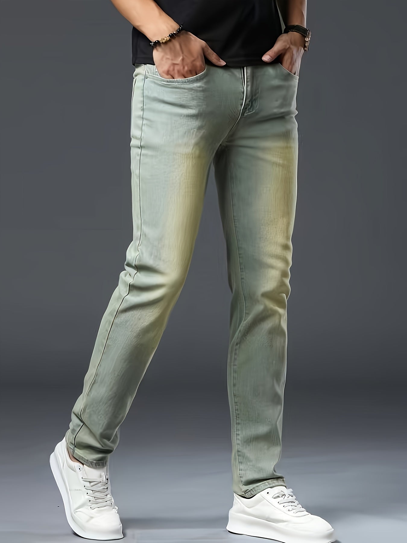 Men'S Jeans, Elastic Simple Jeans, Slim And Green Men'S Clothing, Multi-craft Men'S Pants, Suitable For All Seasons