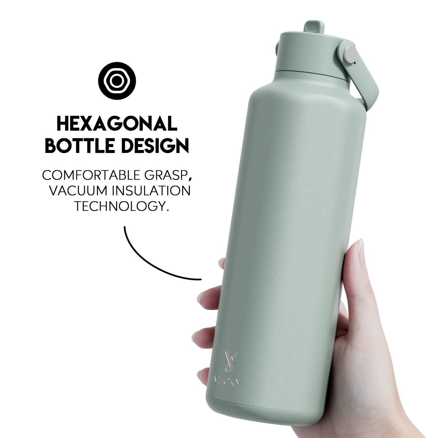 Meoky 24oz Hexagonal Insulated Stainless Steel Water Bottle - Leakproof, BPA-Free, Keeps Drinks Cold for 24 Hours, with Lid & Spout, Portable with Handle - Ideal for Sports, Fitness, Hiking, Driving - Great Thanksgiving & Chr