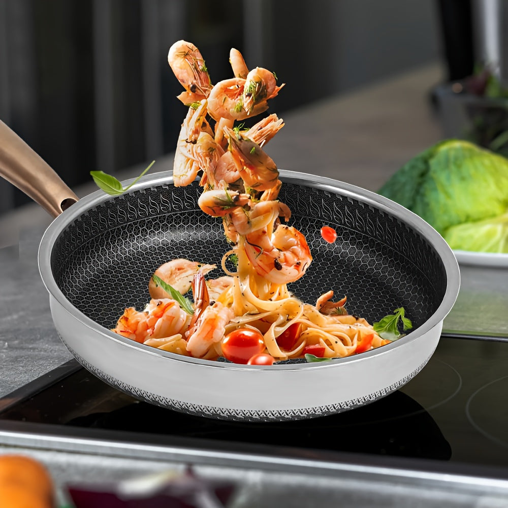 Heavy-Duty Commercial & Home Use - 11-Inch Stainless Steel Wok Fry Pan with Lid - Non-Stick Cookware, Induction & Gas Stove Compatible, Even Heat Distribution - Ideal for Stir-Fry, Pasta, Deep Frying, Searing - Durable Kitche