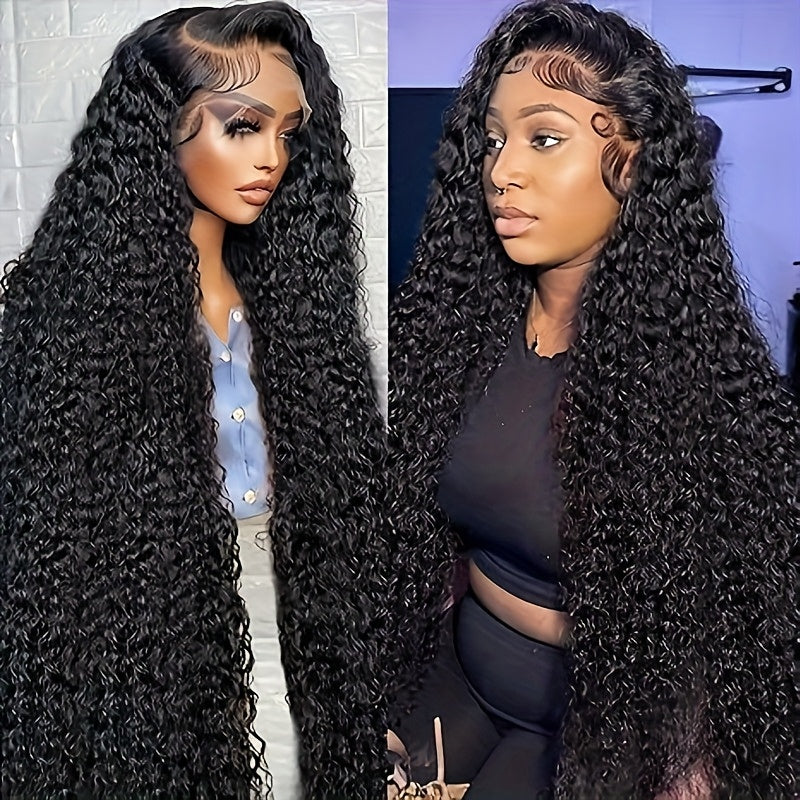13x4 HD Transparent Lace Front Wig Human Hair - Pre Plucked Glueless Deep Curly & Wavy Natural Brown Lace Frontal Wig with 200% Density, Wet & Wavy Texture for /, Natural Color Blonde/Red Highlights (No Glue Needed)
