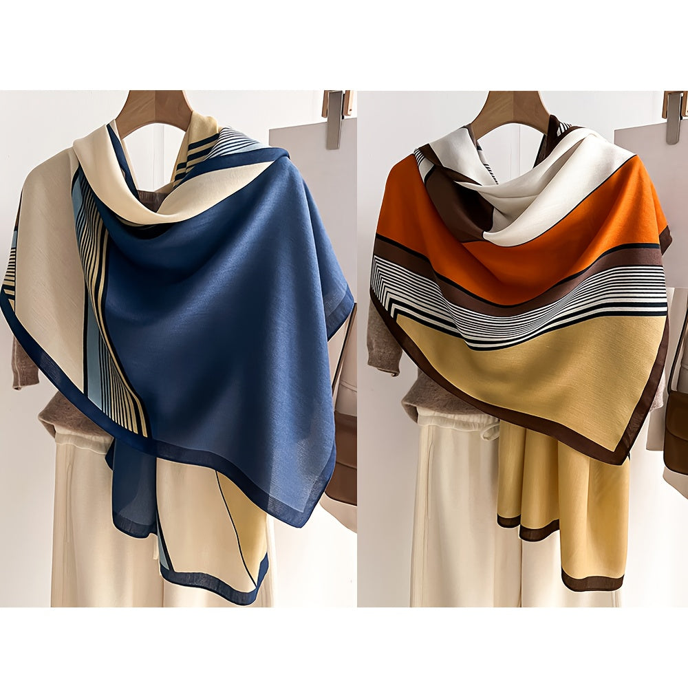 1/2pcs Color-Block Fashion Geometric Plaid Scarf, Durable Medium Thickness Warm Neck Warmer and Stylish Shawl for Air Conditioned Rooms