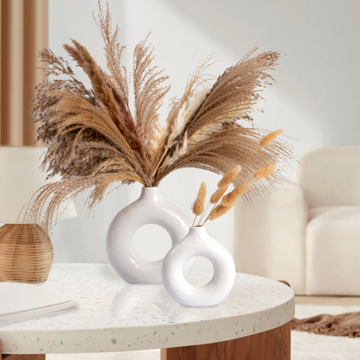 1pc Contemporary Ceramic Vase, Round Circle Design, Creative Ceramic Craft, Living Room Decor, Cross-Border Bestseller, 5.12*5.51inch Decorative Flower Vase