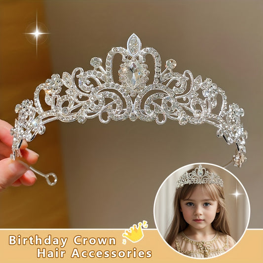 1pc LEMON LOVE Girls' Silveryyy Crown Headband - Elegant Floral & Geometric Design with Sparkling Accents, Perfect for Birthday Parties, Performances, and Special Occasions, Performance Headband | Floral Crown | Durable Headb
