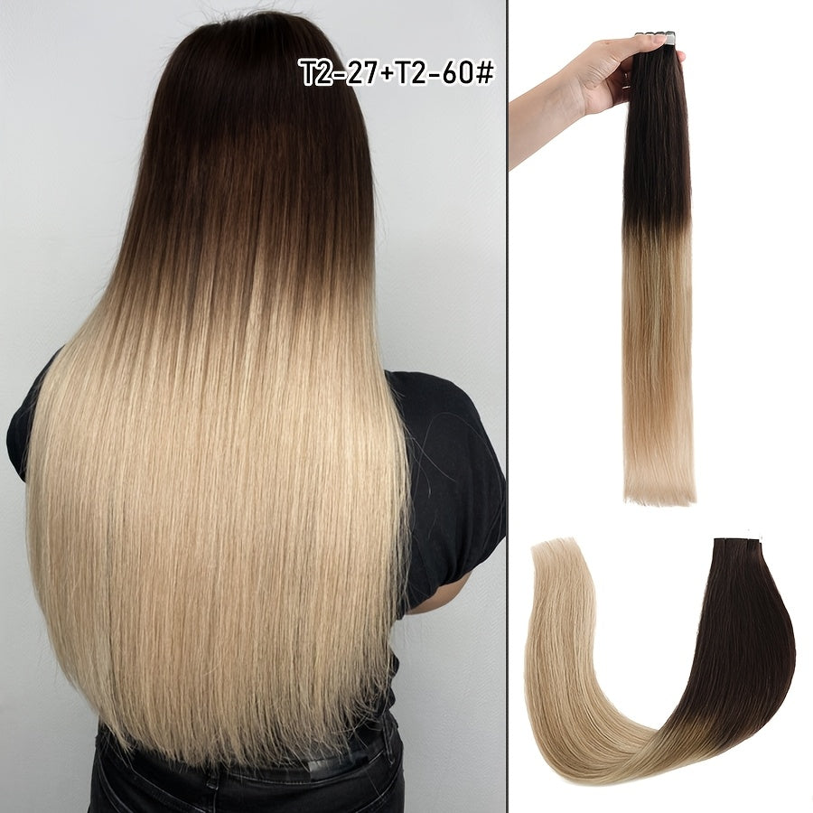 16pcs Vlasy Women's Natural Blonde Balayage Highlights Hair Extensions - Seamless Clip-In Straight Human Hair (12"-24" Lengths, Brown to Blonde Tones) - Easy Application & Damage-Free Removal, Natural Brown Base for Lighter S